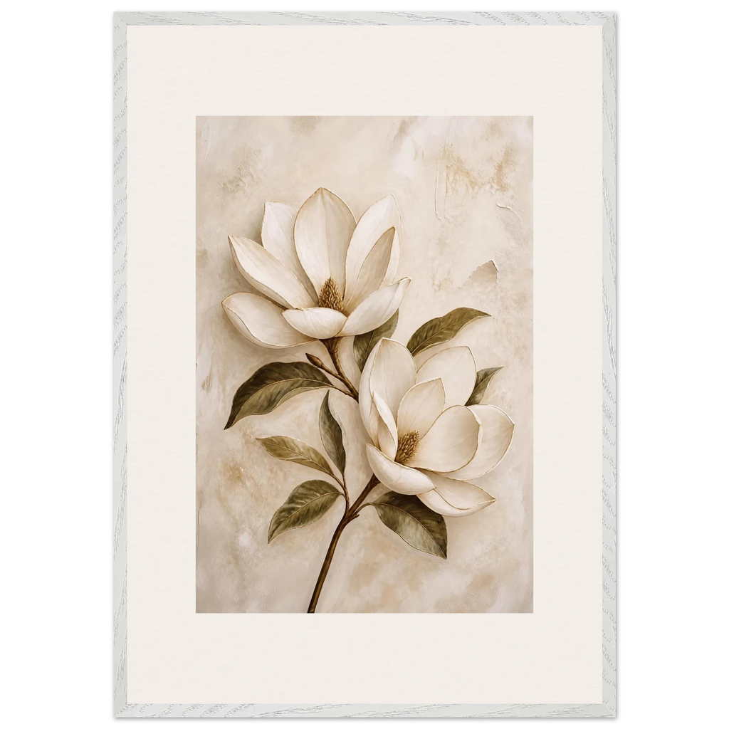 Gilded Magnolia, flowers and botanical. Archival framed fine art print shown framed.