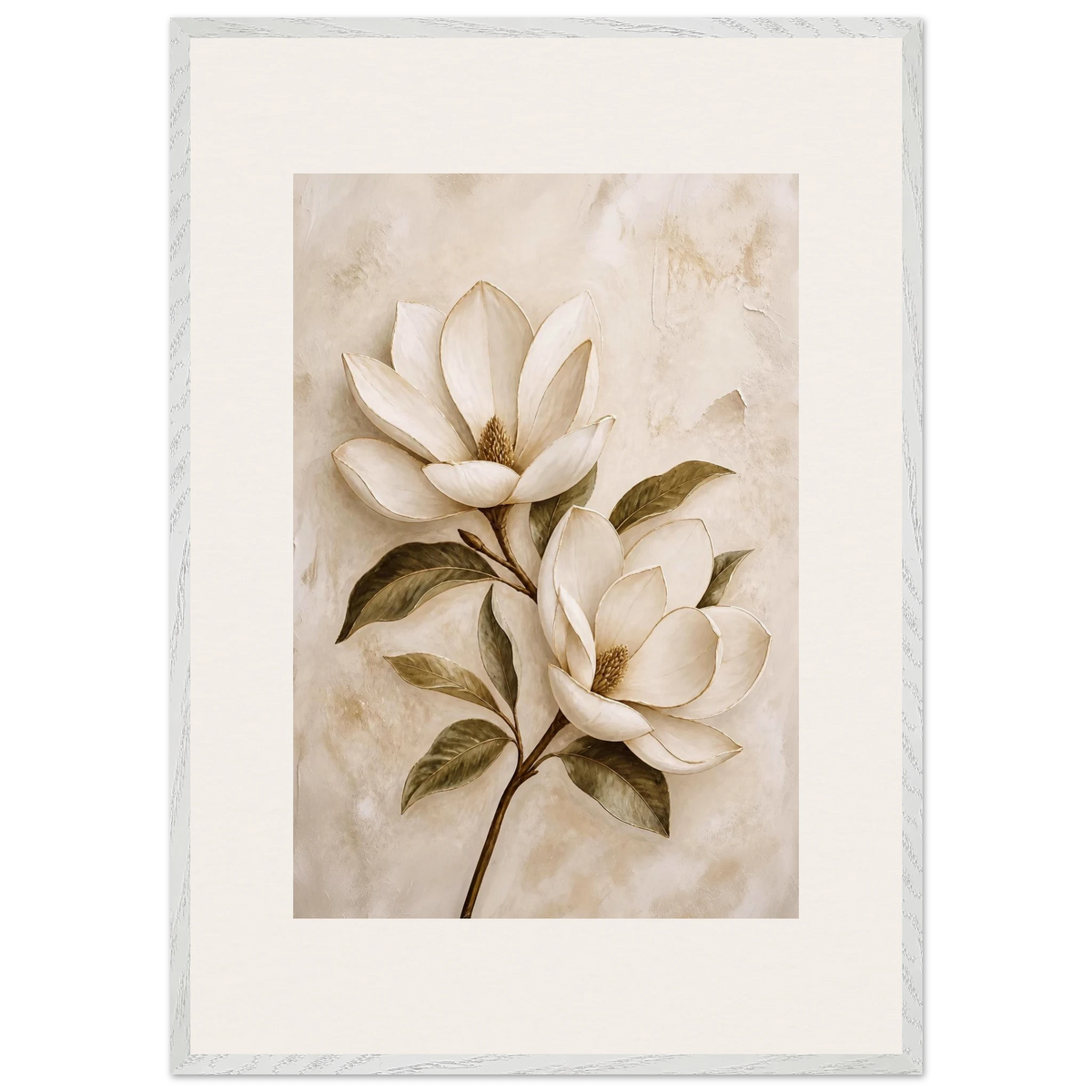 Gilded Magnolia, flowers and botanical. Archival framed fine art print shown framed.