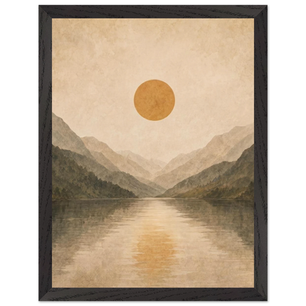 Lake Mirror: mountains, sunset and sun reflection. Framed fine art print by The Light Stays.