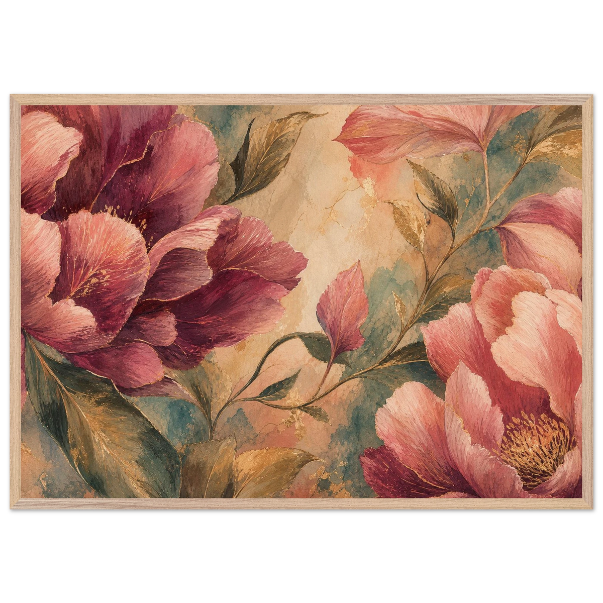 Crimson Peonies: flowers and botanical. Museum-quality framed fine art print.