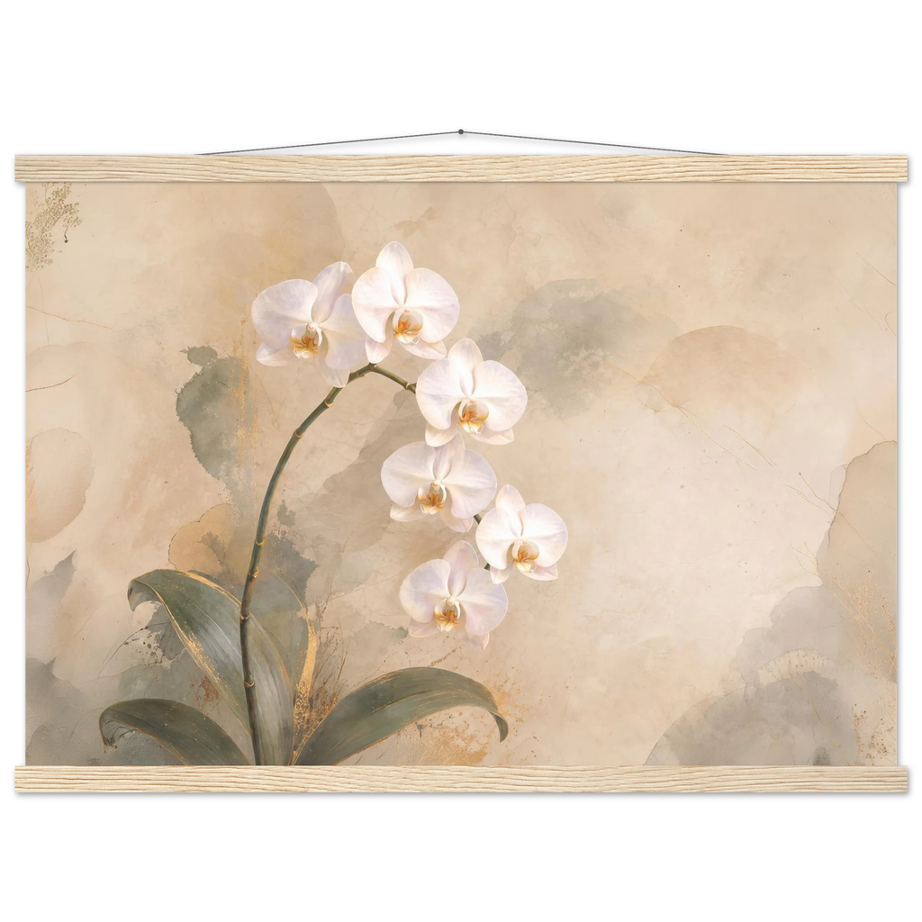 Orquídea Acesa, pôster floral com suporte de madeira da The Light Stays.