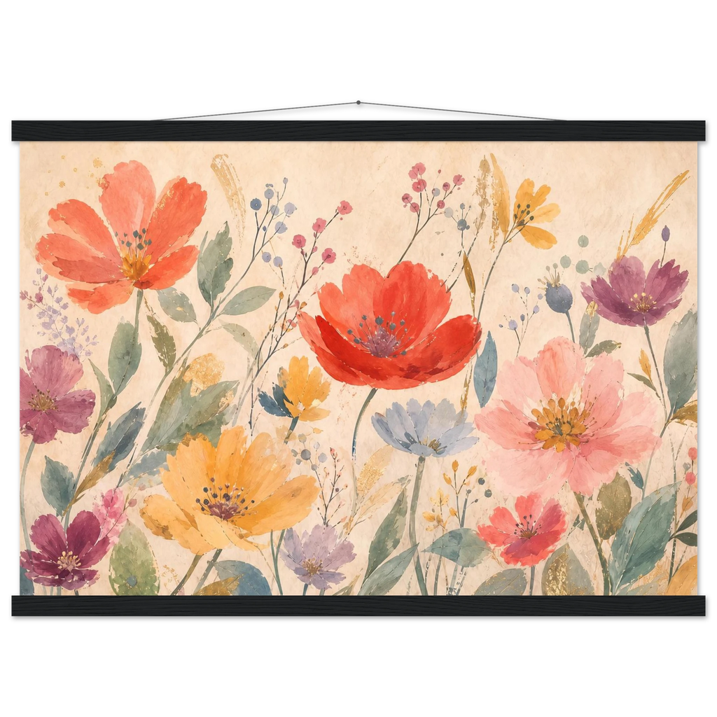 Floral Rhythm: flowers and botanical. Fine art poster, alternate frame and size.