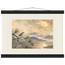 Golden Moon Bird, japanese art and japandi. Archival fine art poster shown framed.