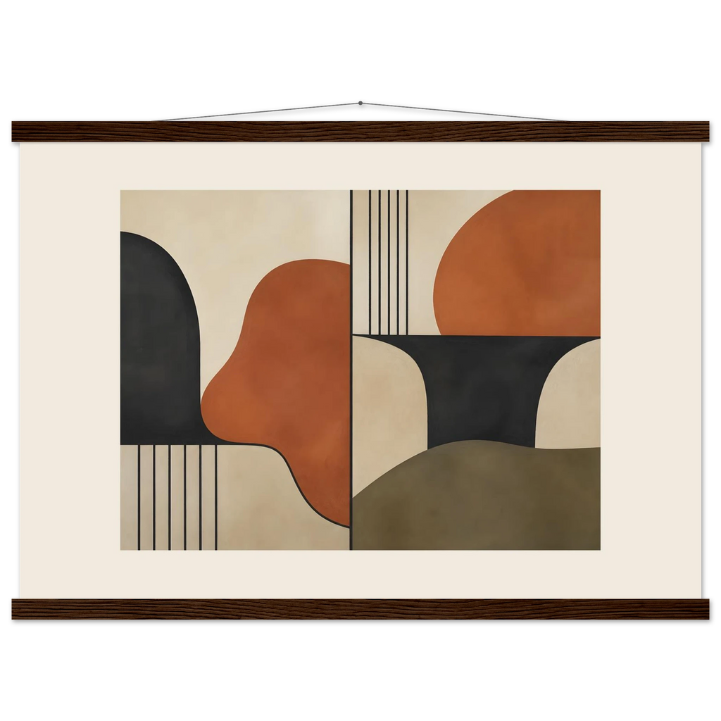 Compass and Clay: geometric abstract, clay and curves. Museum-quality fine art poster.
