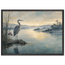 Heron at Dawn, japanese art and japandi. Archival framed fine art print shown framed.