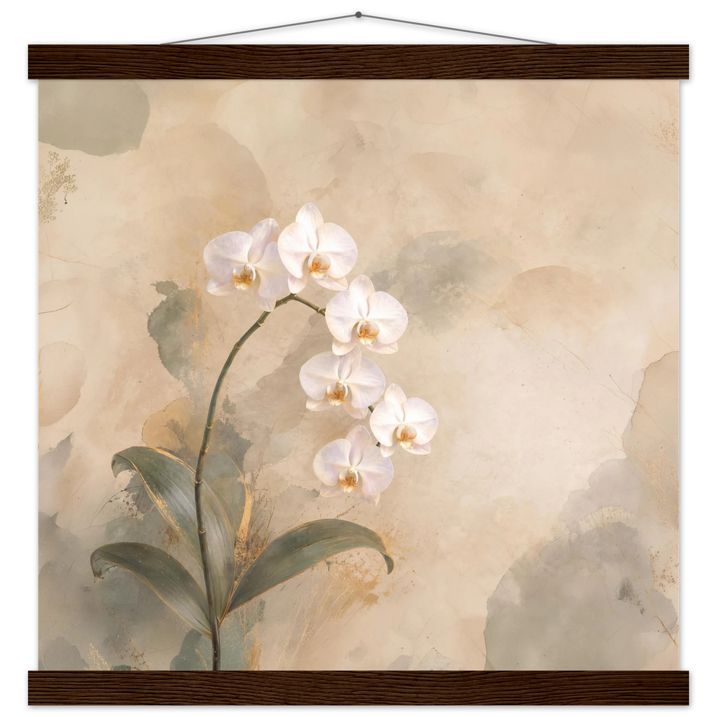 Orquídea Acesa, pôster floral com suporte de madeira da The Light Stays.