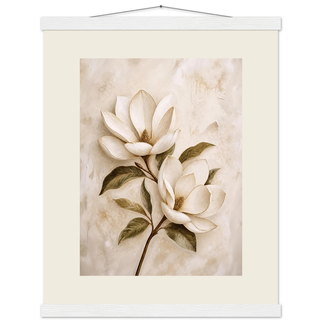 Gilded Magnolia: flowers and botanical. Fine art poster, alternate frame and size.