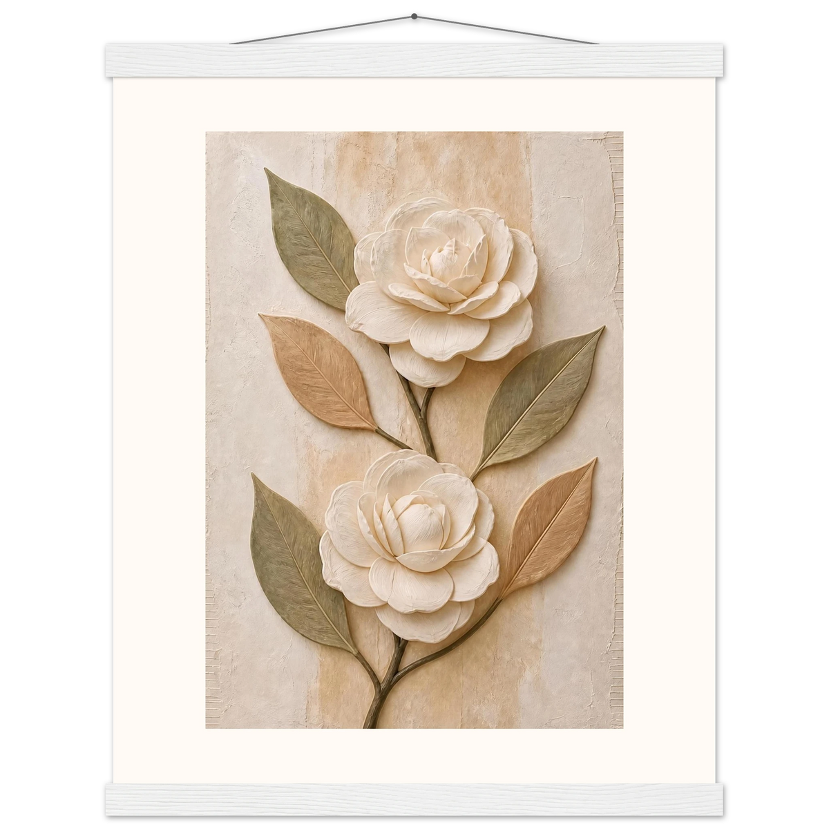 Carved Camellia: flowers and botanical. Museum-quality fine art poster.
