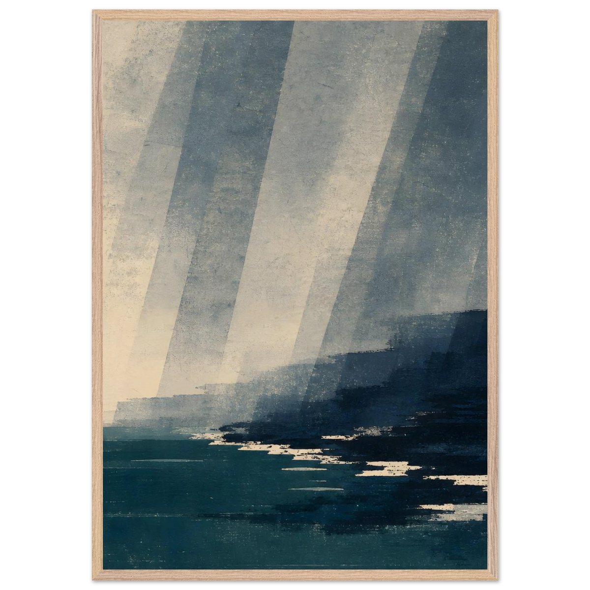 Rain Coast: japandi, teal blue and atmosphere. Framed fine art print by The Light Stays.