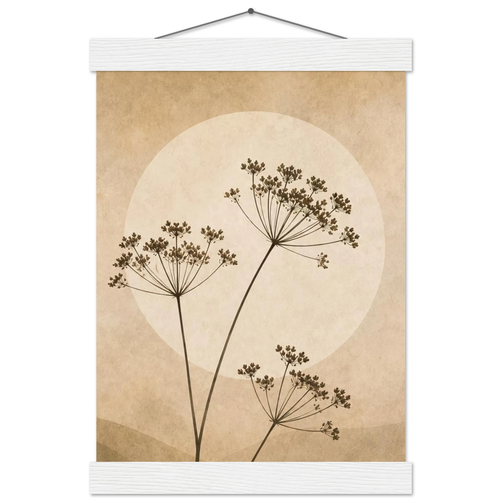 Pôster Wild Stems com suporte de madeira, hastes botânicas suaves em composição circular