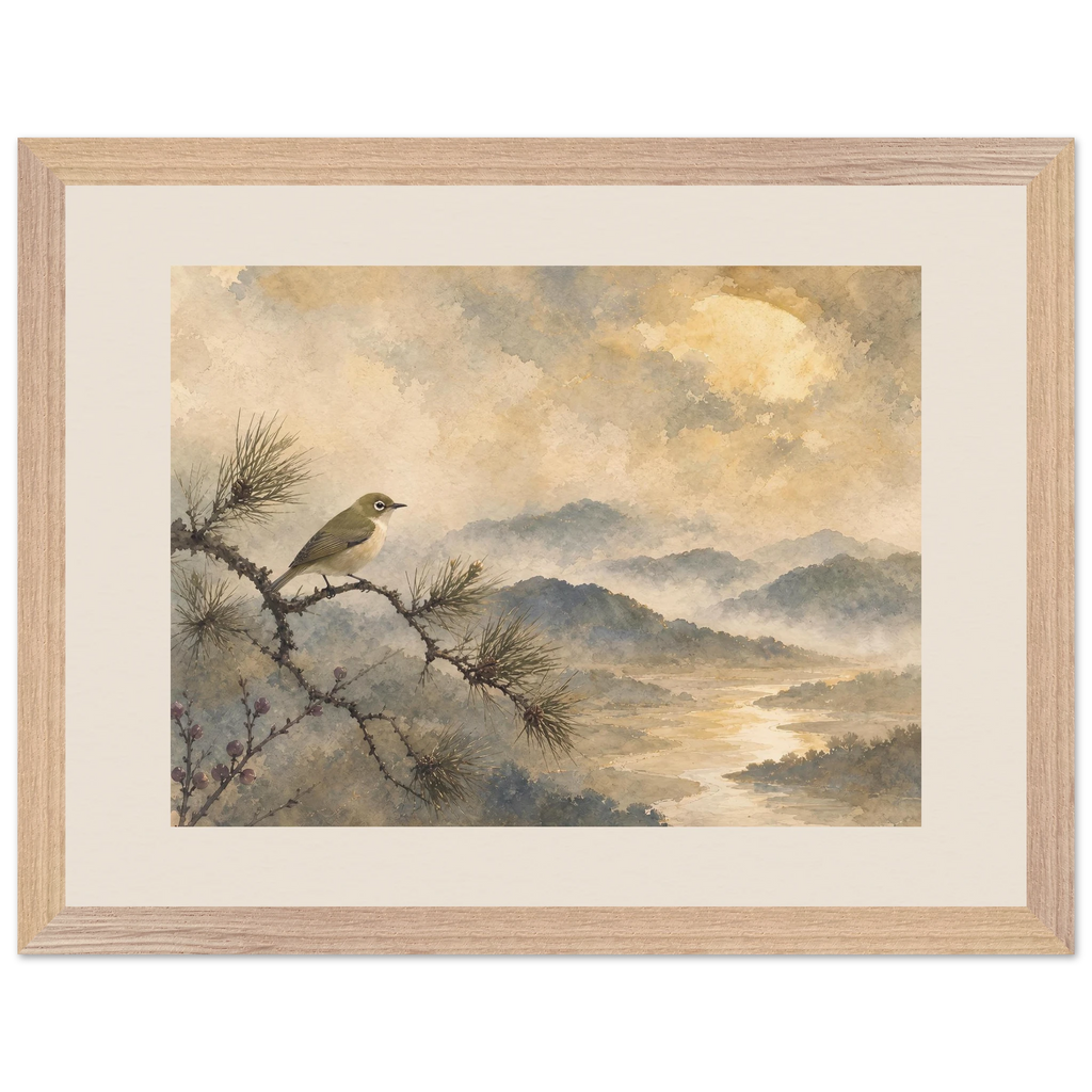 Golden Moon Bird: japanese art and japandi. Framed fine art print by The Light Stays.