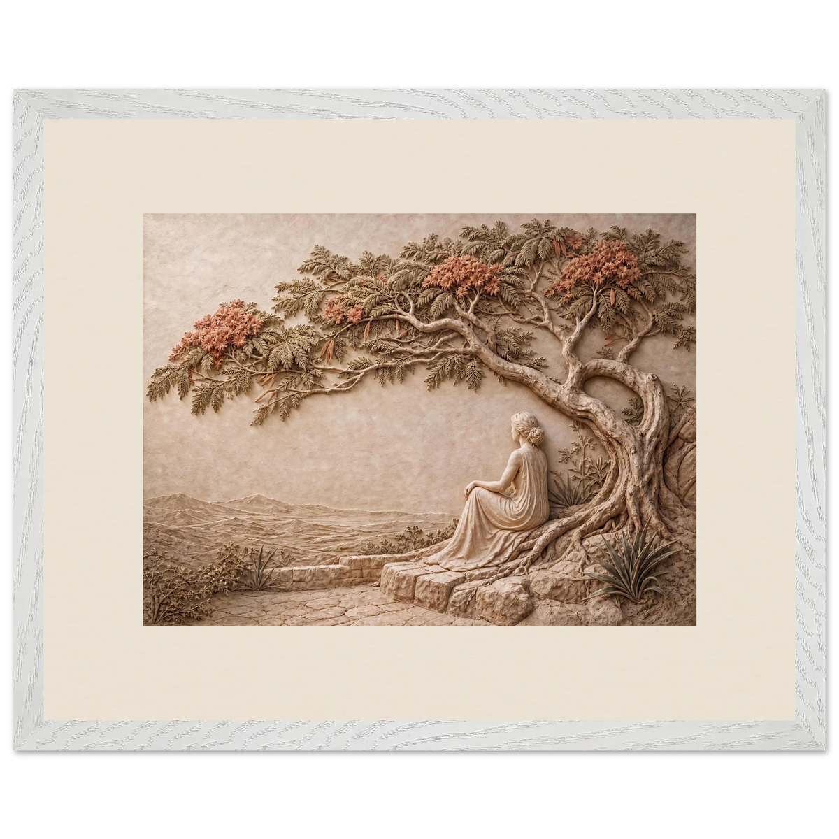 Under the Blossoms: impasto, figure and blossoming canopy. Framed fine art print by The Light Stays.