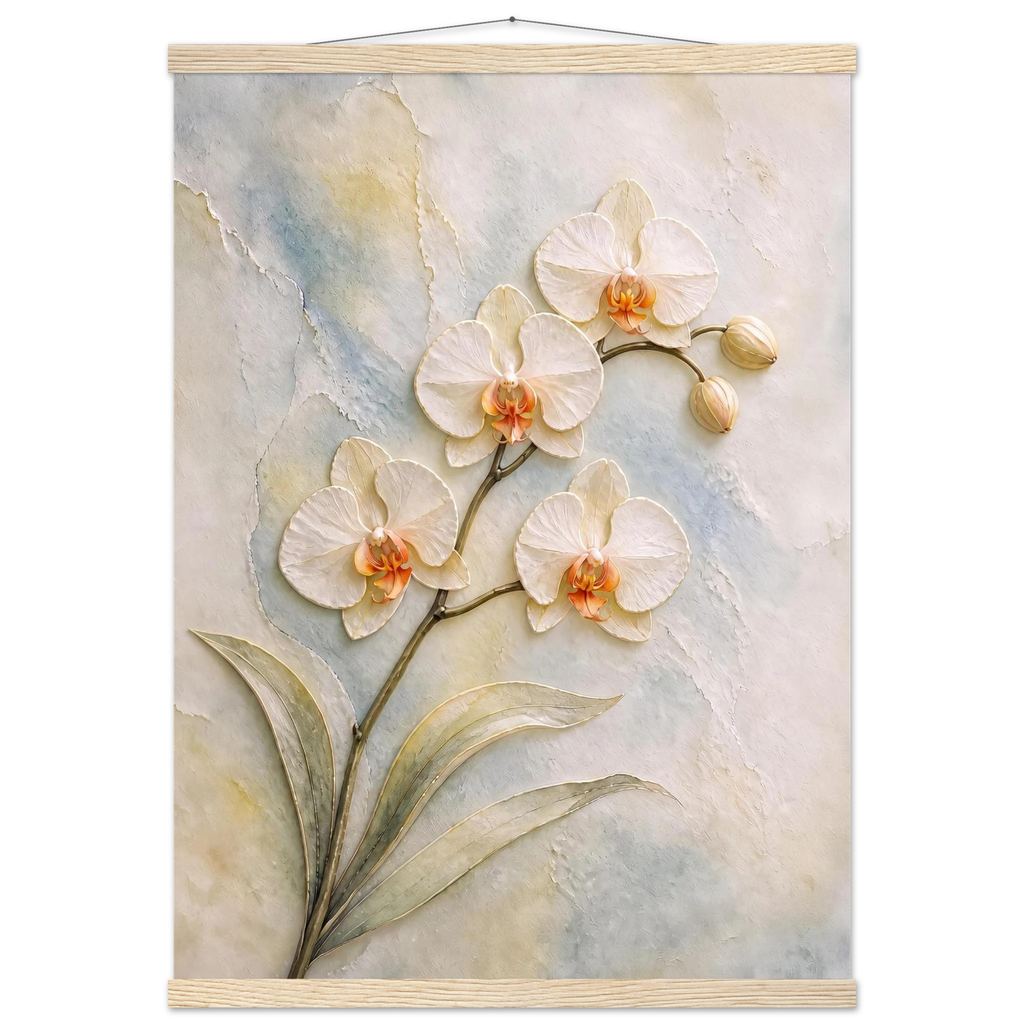 Porcelain Orchid, flowers and botanical. Archival fine art poster shown framed.