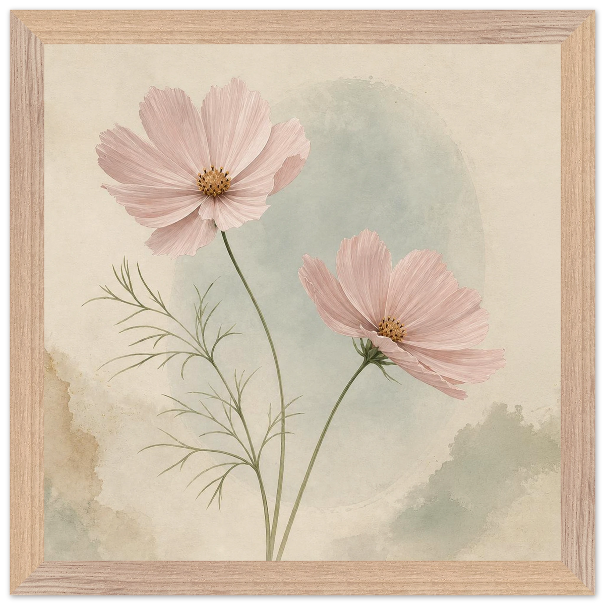 Cosmos Unison: flowers, blush and celadon. Framed fine art print by The Light Stays.