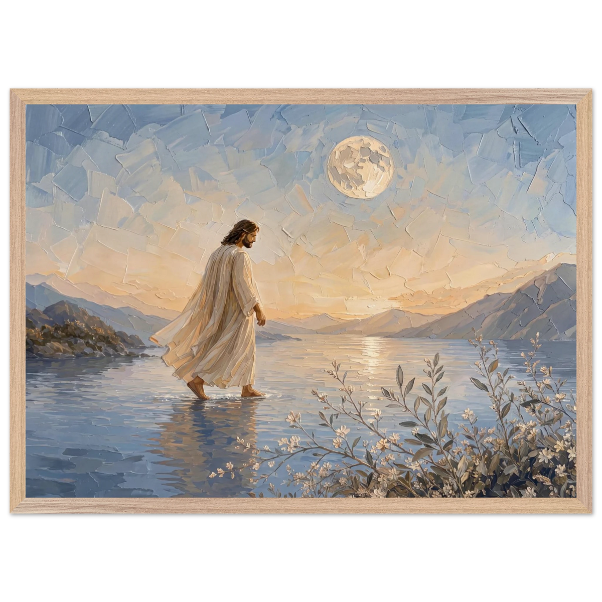 Upon the Waters: jesus, moon and night. Framed fine art print by The Light Stays.
