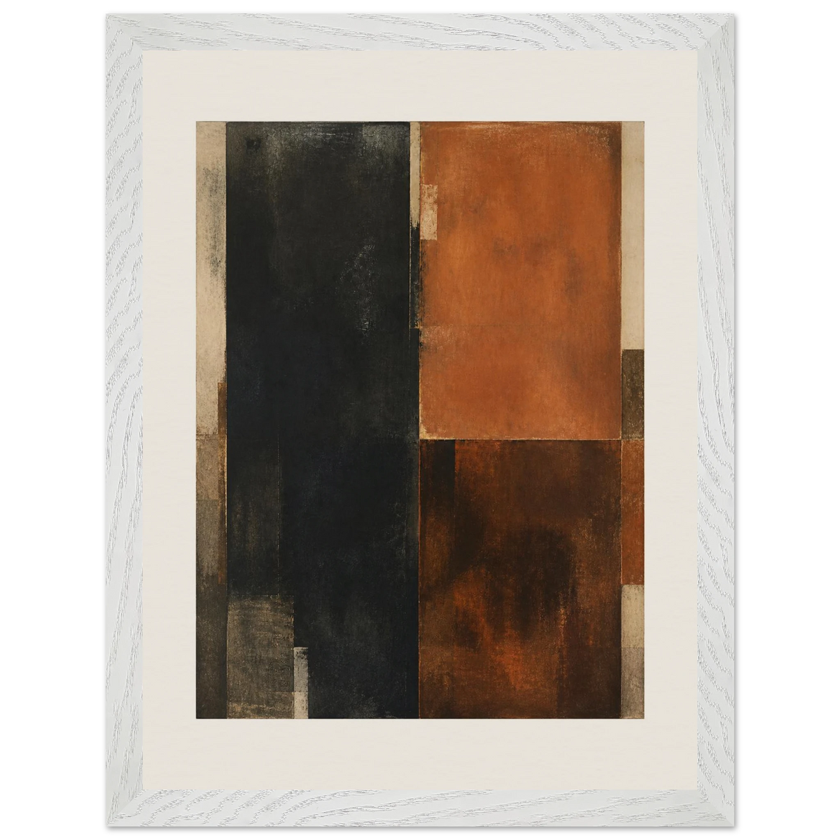 Earth and Charcoal Diptych, Panel I of II: abstract, geometry and mineral palette. Framed fine art print by The Light Stays.