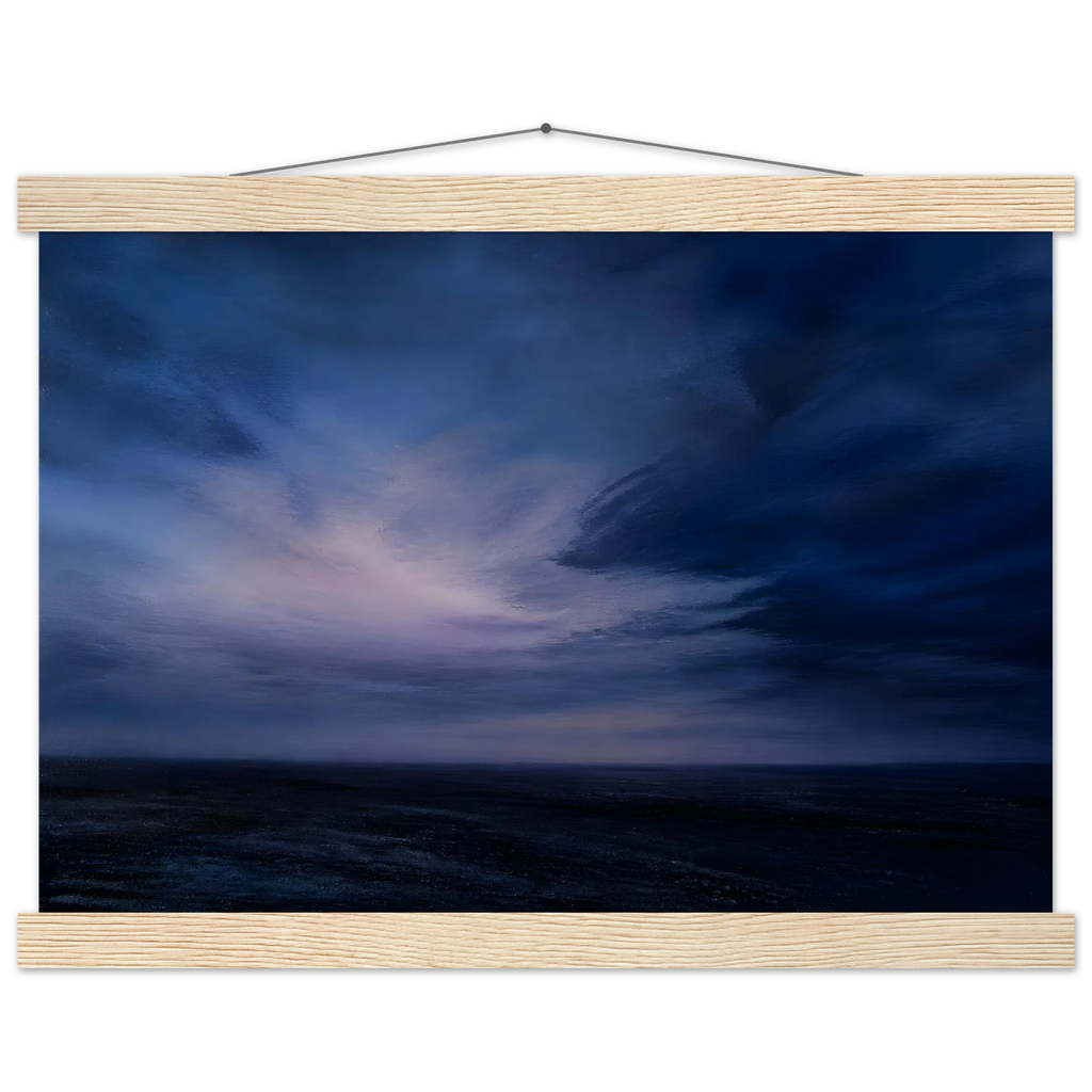 Blue Hour Field, night, horizon and deep blue. Archival fine art poster shown framed.