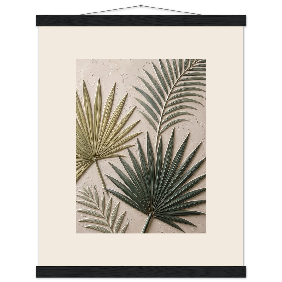 Carved Fronds: impasto, leaves and sand tones. Museum-quality fine art poster.