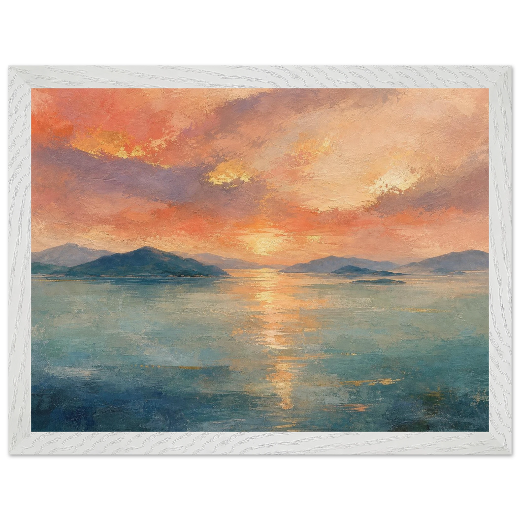 Setouchi Peach Dawn: riviera and japandi. Museum-quality framed fine art print.