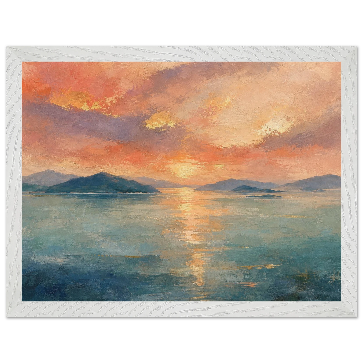 Setouchi Peach Dawn: riviera and japandi. Museum-quality framed fine art print.