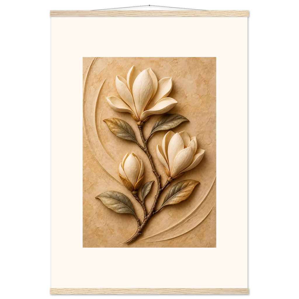 Magnolia Arc: flowers and botanical. Fine art poster, alternate frame and size.