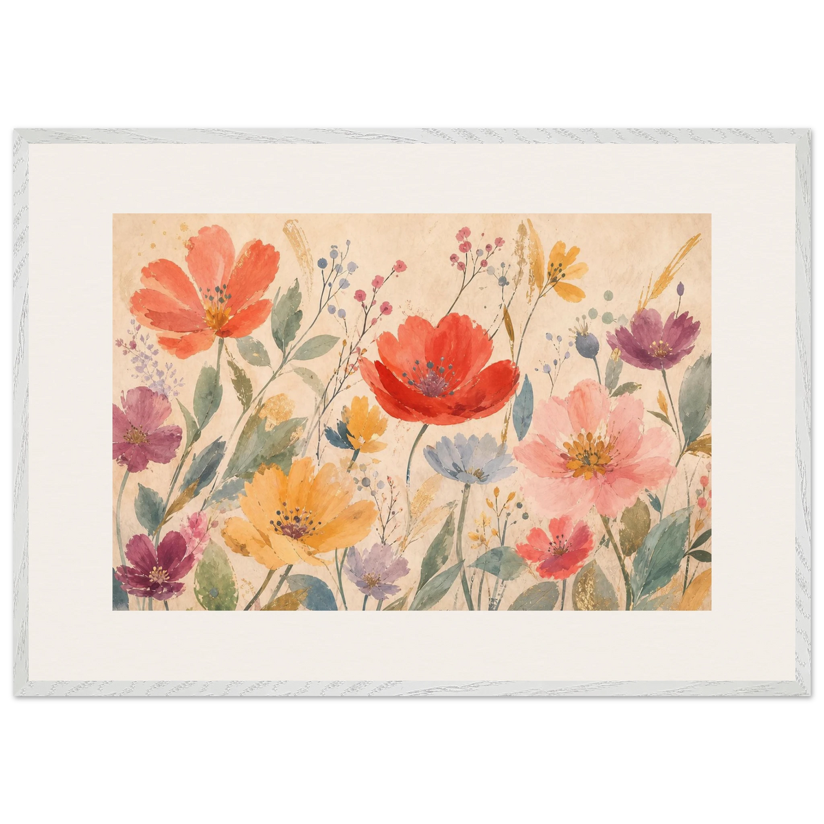 Floral Rhythm: flowers and botanical. Framed fine art print, alternate frame and size.