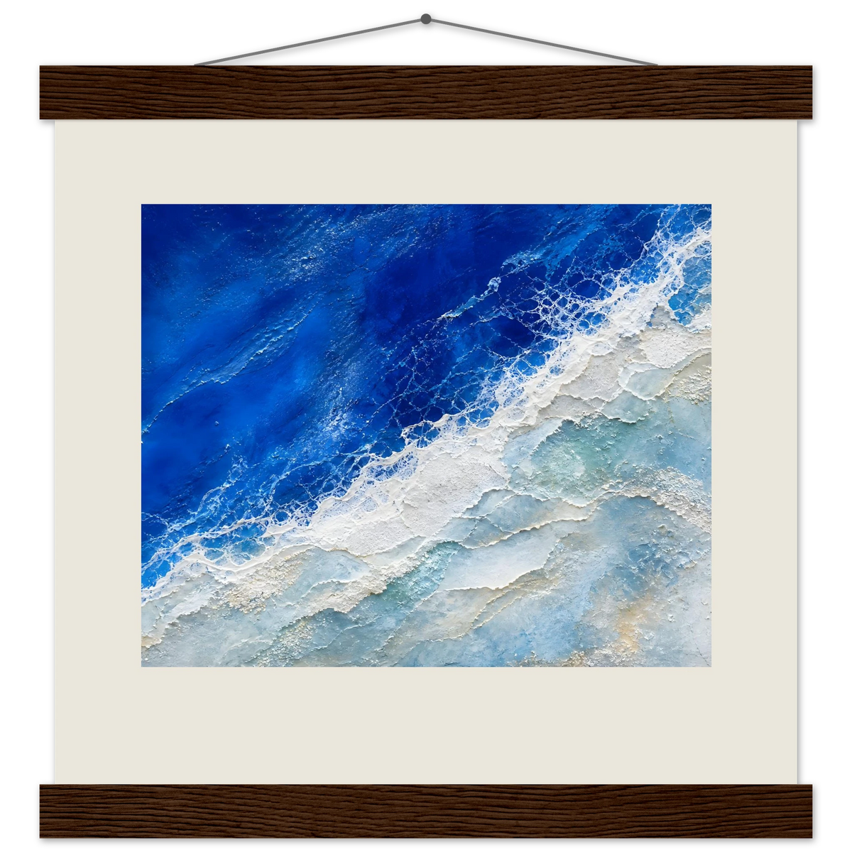 Cobalt Foam: abstract, cobalt and sea foam. Fine art poster, alternate frame and size.