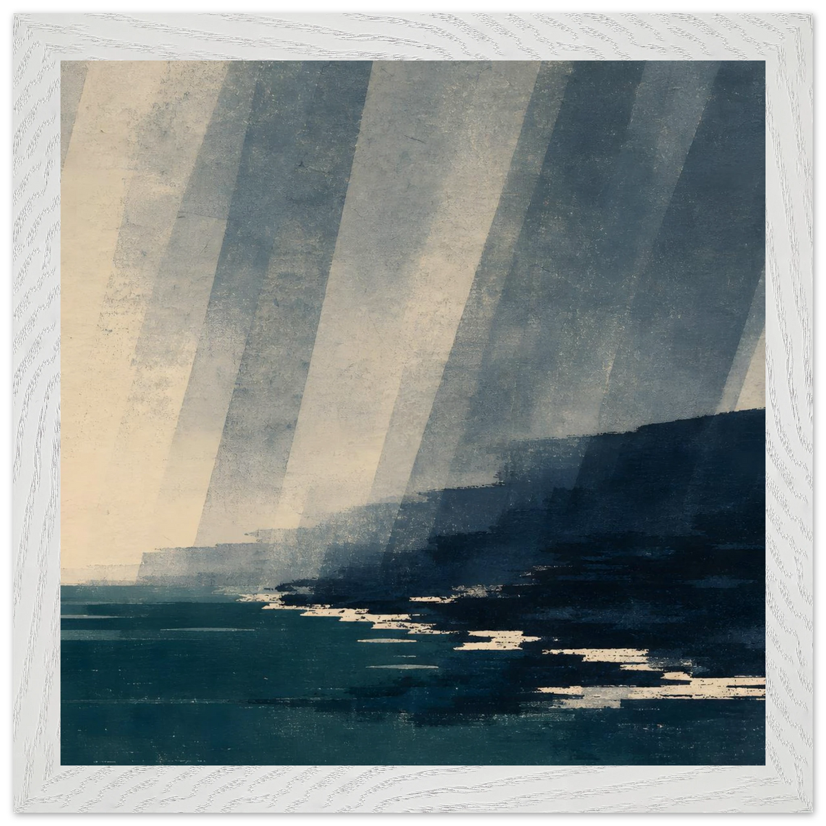 Rain Coast: japandi, teal blue and atmosphere. Framed fine art print by The Light Stays.
