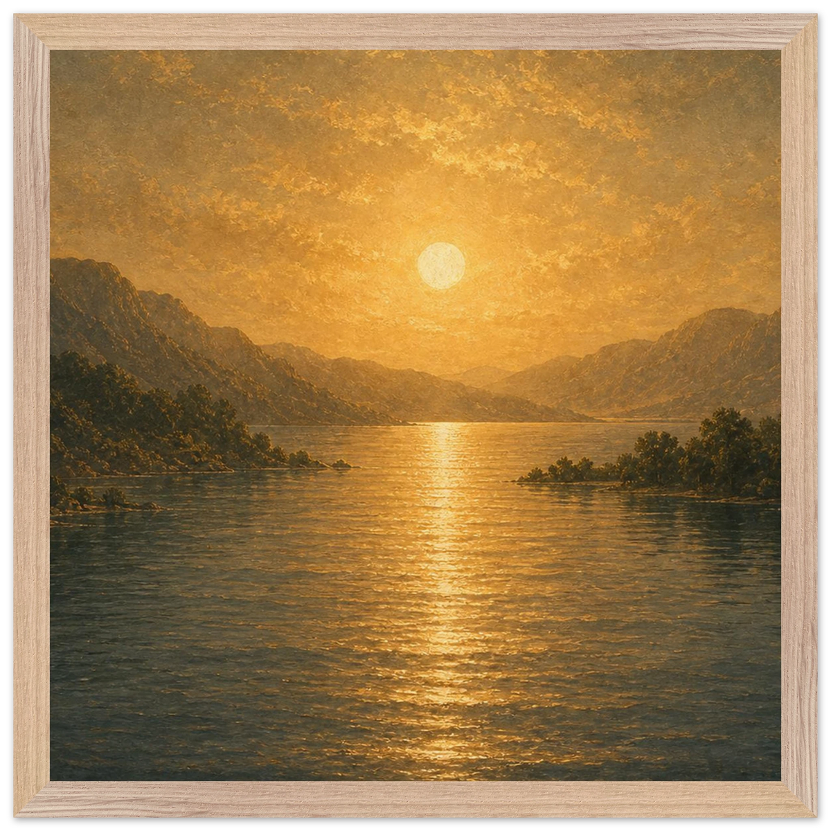 Golden Reflection: lake, sunset and mountains. Framed fine art print by The Light Stays.