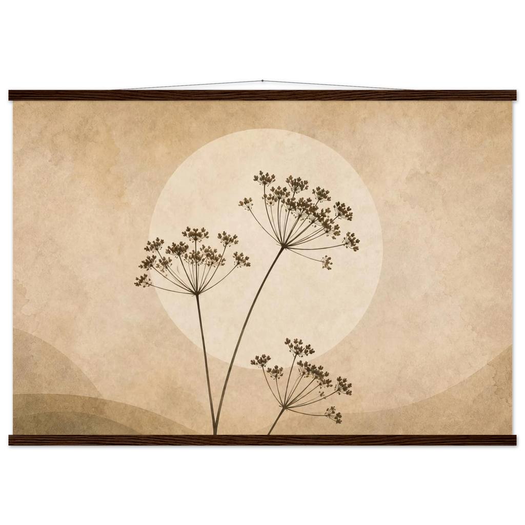 Pôster Wild Stems com suporte de madeira, hastes botânicas suaves em composição circular
