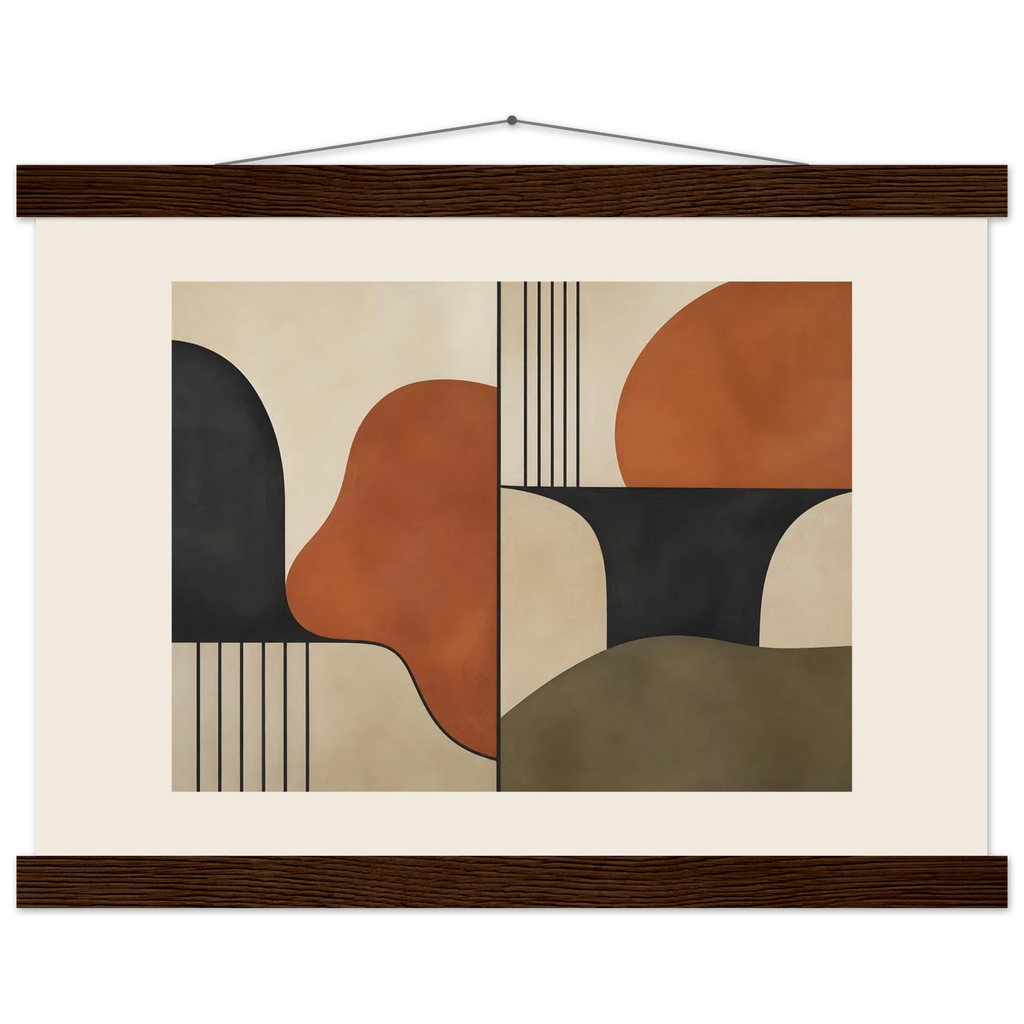 Compass and Clay: geometric abstract, clay and curves. Museum-quality fine art poster.