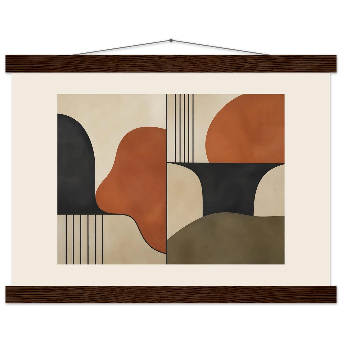 Compass and Clay: geometric abstract, clay and curves. Museum-quality fine art poster.