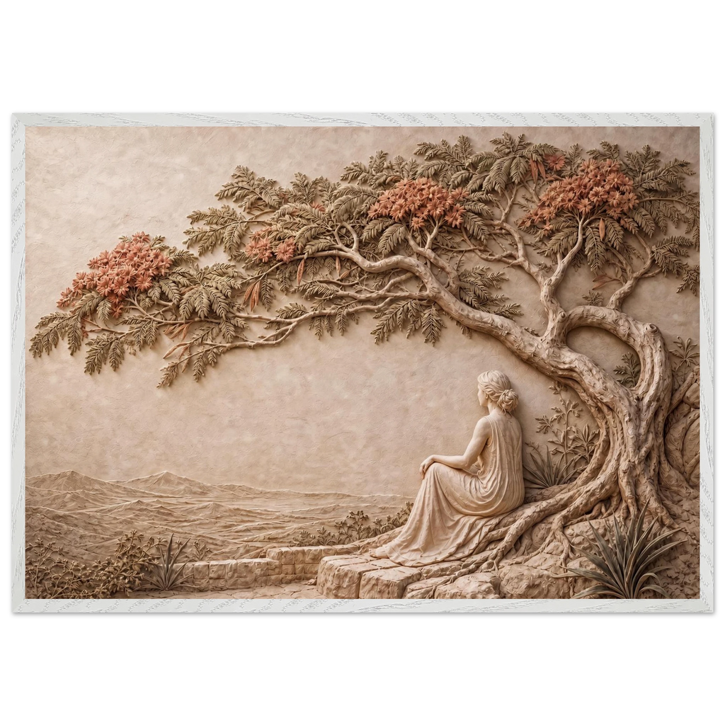 Under the Blossoms: impasto, figure and blossoming canopy. Museum-quality framed fine art print.