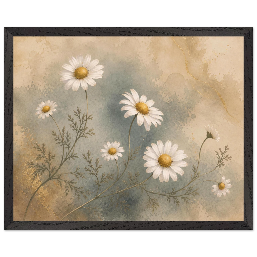 Chamomile Hours, flowers and botanical. Archival framed fine art print shown framed.