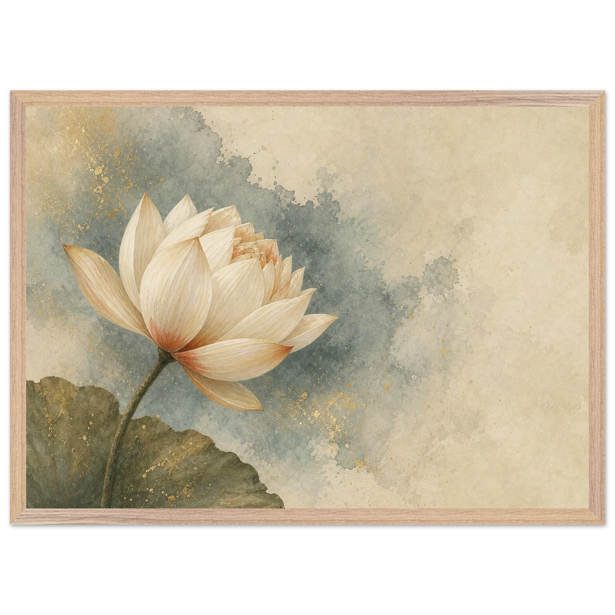 First Lotus Light, flowers and botanical. Archival framed fine art print shown framed.