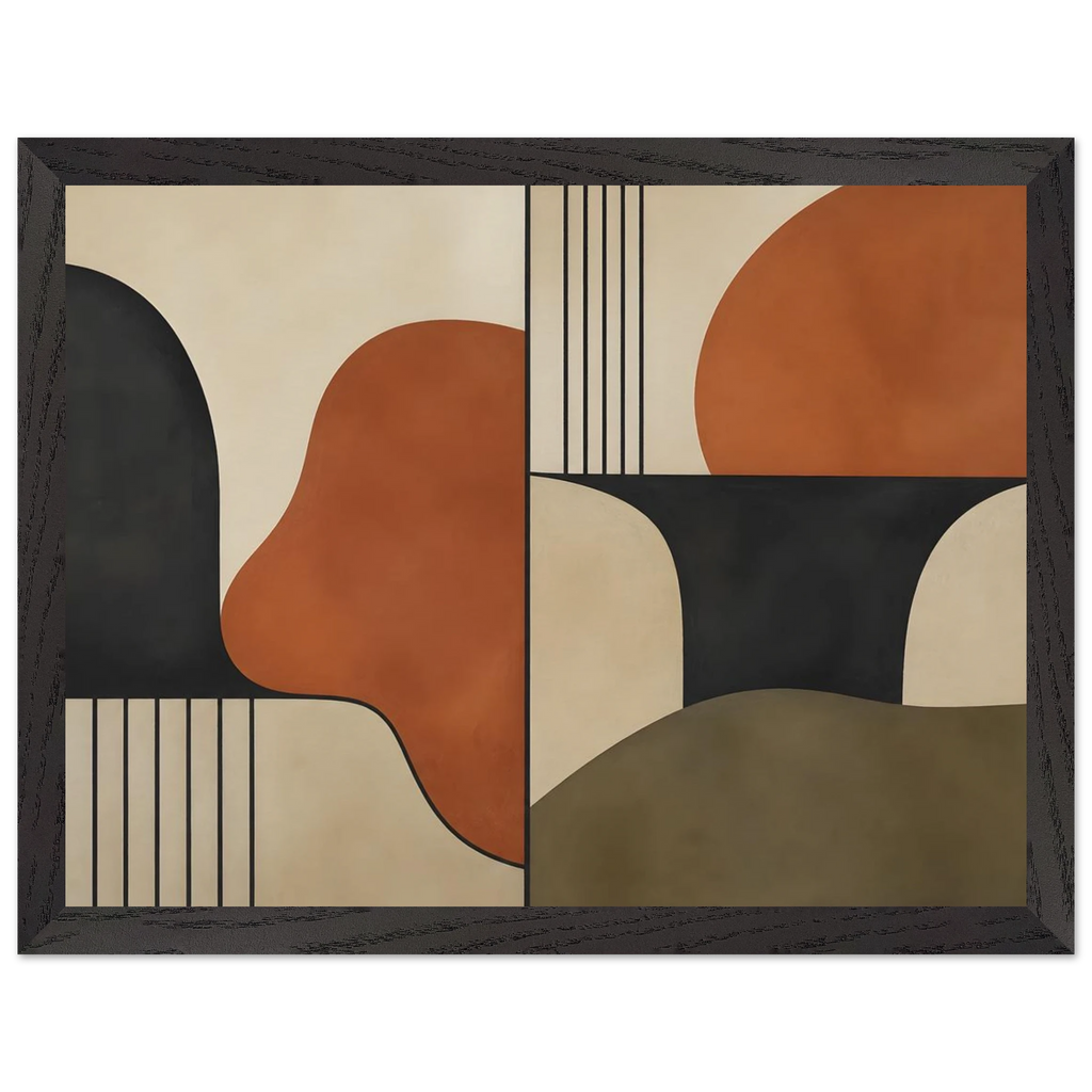 Compass and Clay: geometric abstract, clay and curves. Framed fine art print.