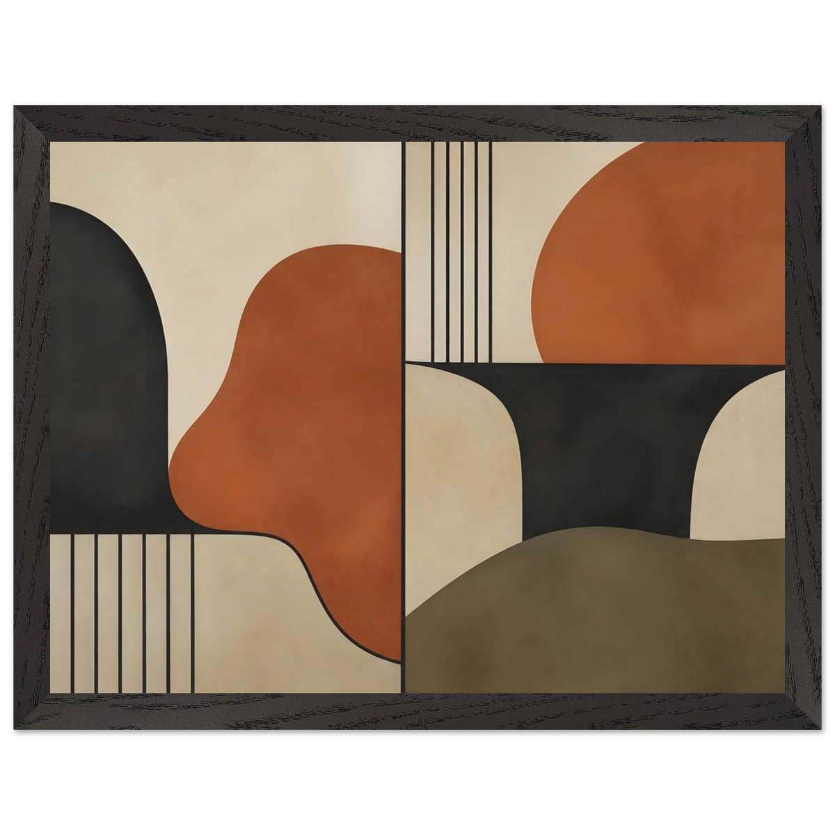 Compass and Clay: geometric abstract, clay and curves. Framed fine art print.