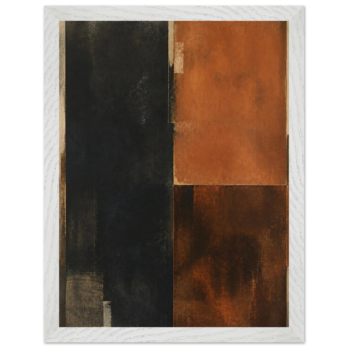 Earth and Charcoal Diptych, Panel I of II: abstract, geometry and mineral palette. Framed fine art print, alternate frame and size.