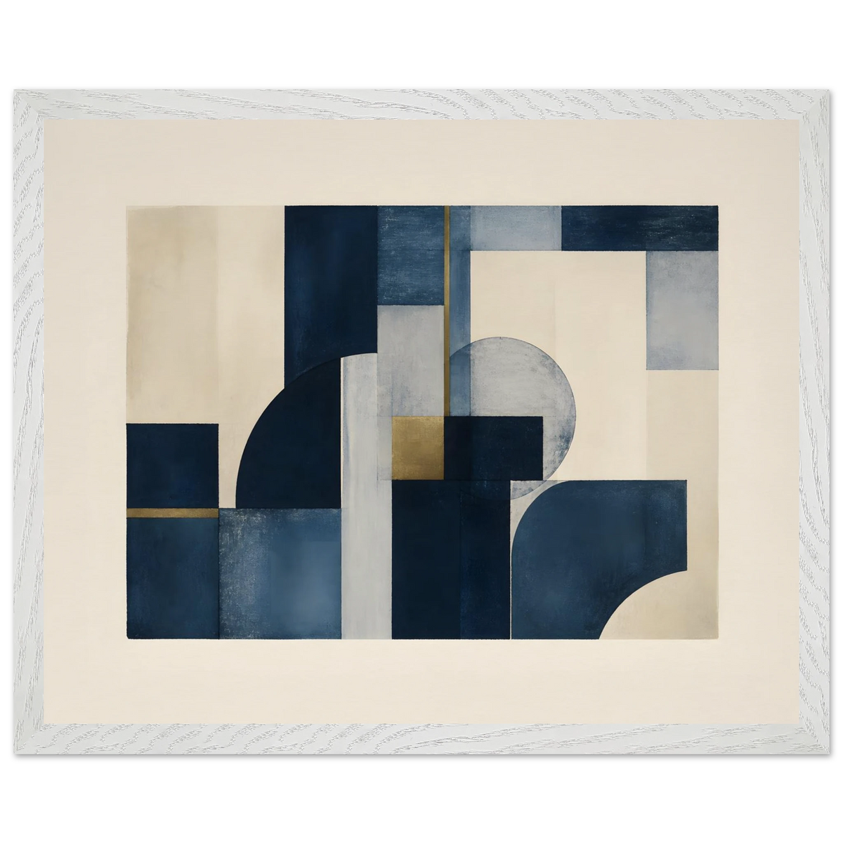 Blue Architecture: geometric abstract, blue and cream. Framed fine art print, alternate frame and size.