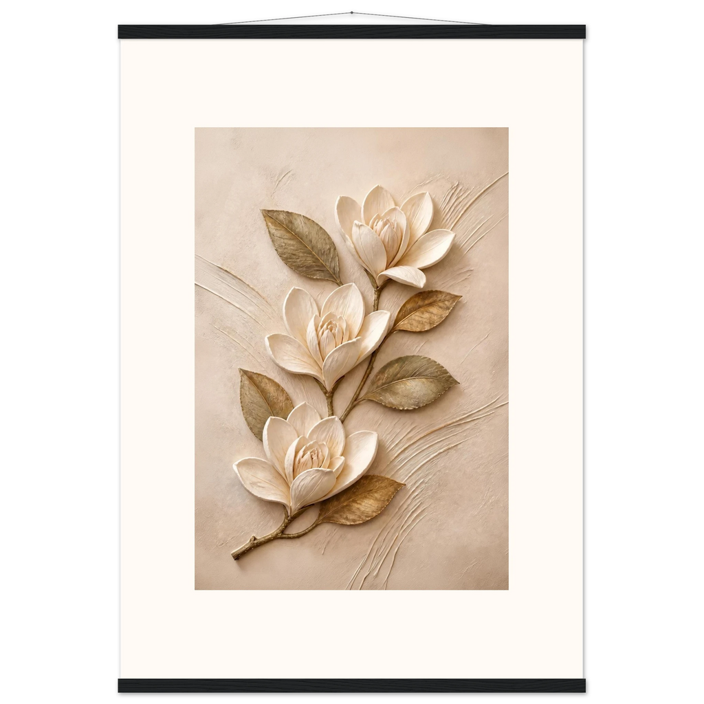 Magnolia Ascent: flowers and botanical. Museum-quality fine art poster.