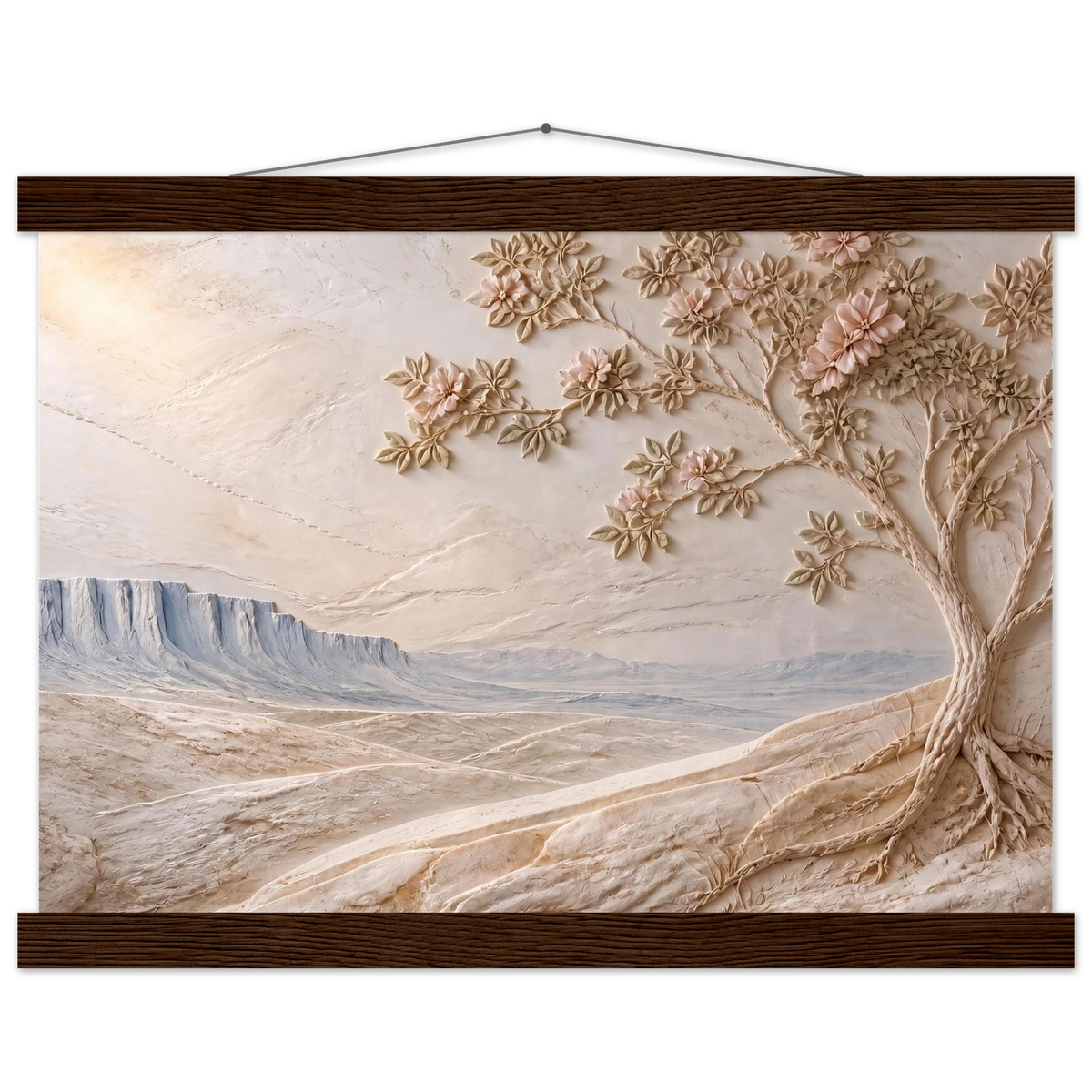Cliffside Bloom: petra and flora. Fine art poster, alternate frame and size.
