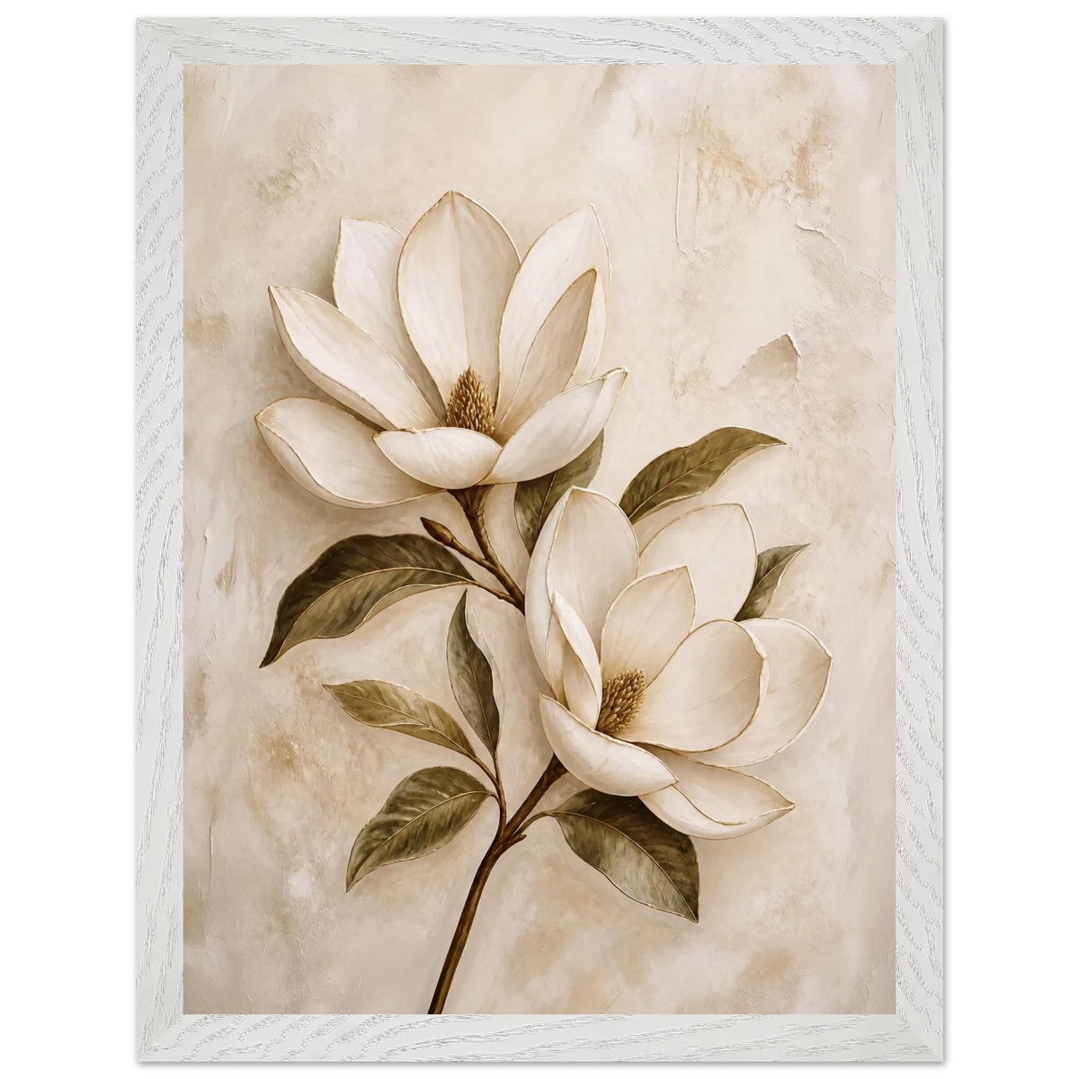 Gilded Magnolia, flowers and botanical. Archival framed fine art print shown framed.