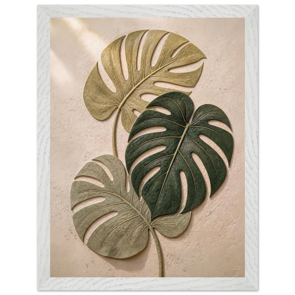 Stone Monstera: botanical and nature. Museum-quality framed fine art print.