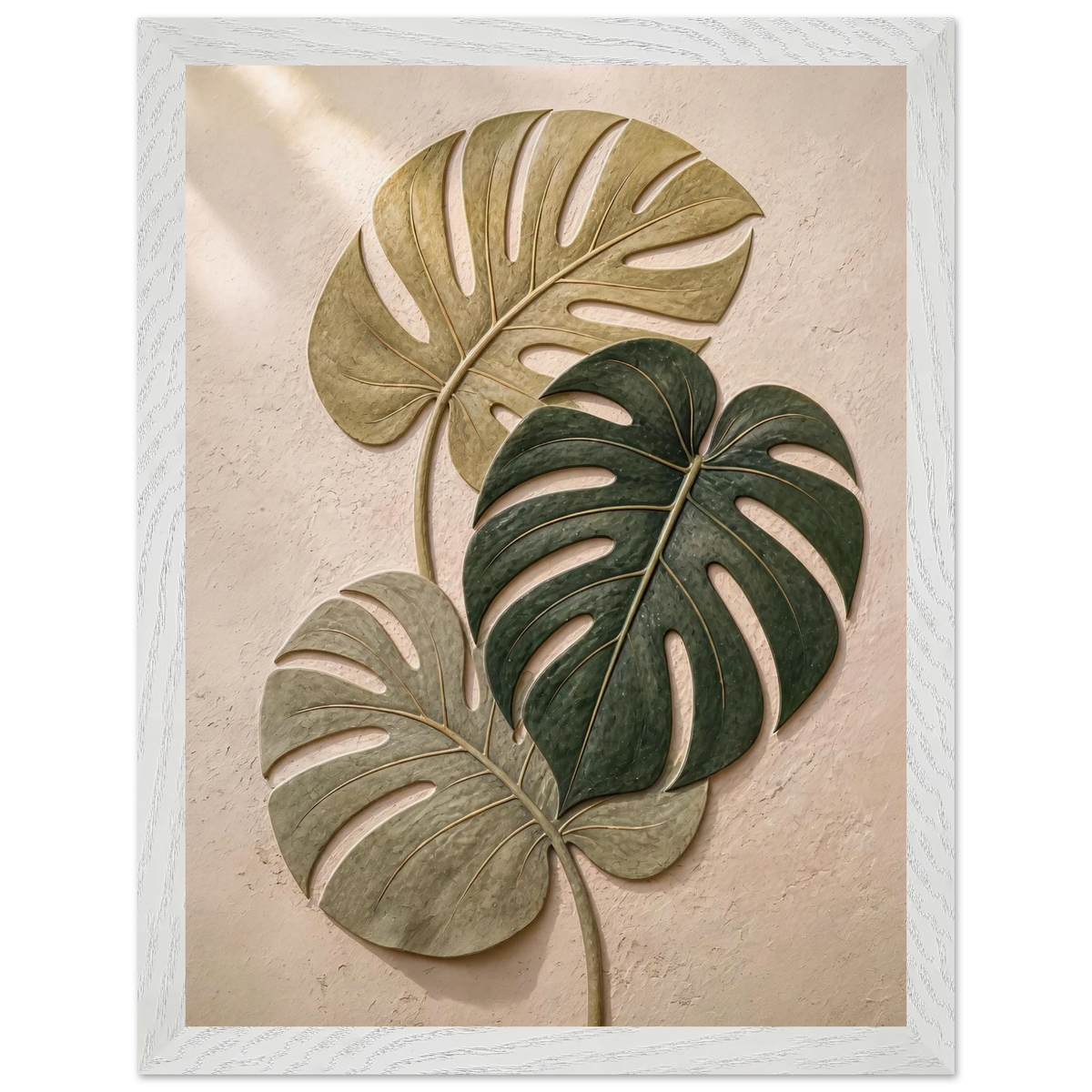 Stone Monstera: botanical and nature. Museum-quality framed fine art print.