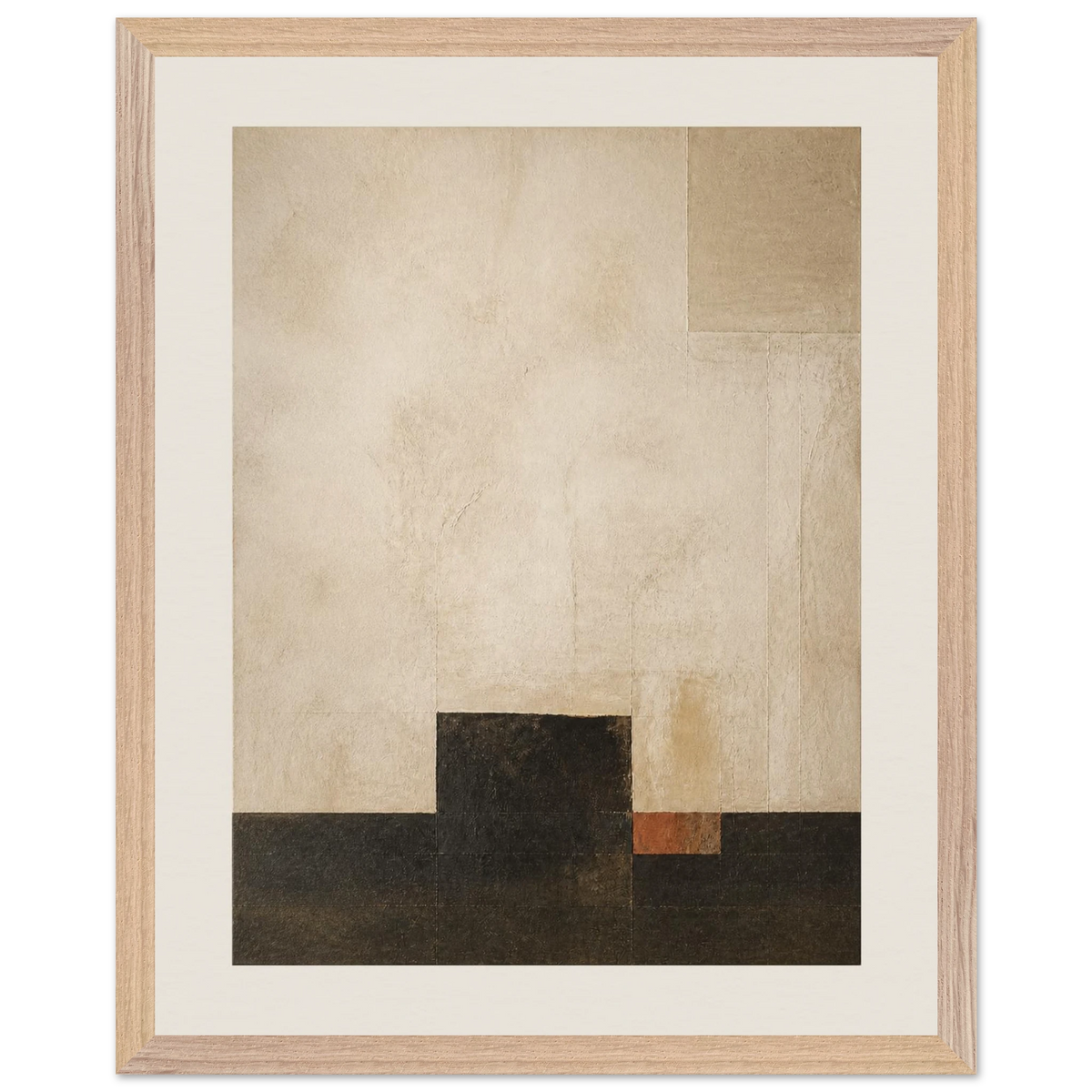 Limewash Triptych, Panel I of III: abstract, mineral texture and neutral tones. Museum-quality framed fine art print.
