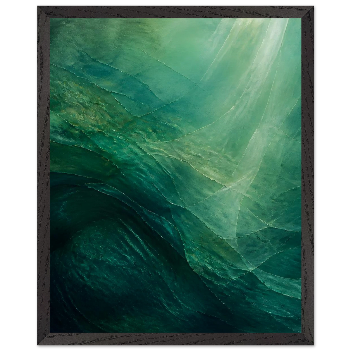Jade Undertow: ocean, marine abstract and mineral green. Framed fine art print by The Light Stays.