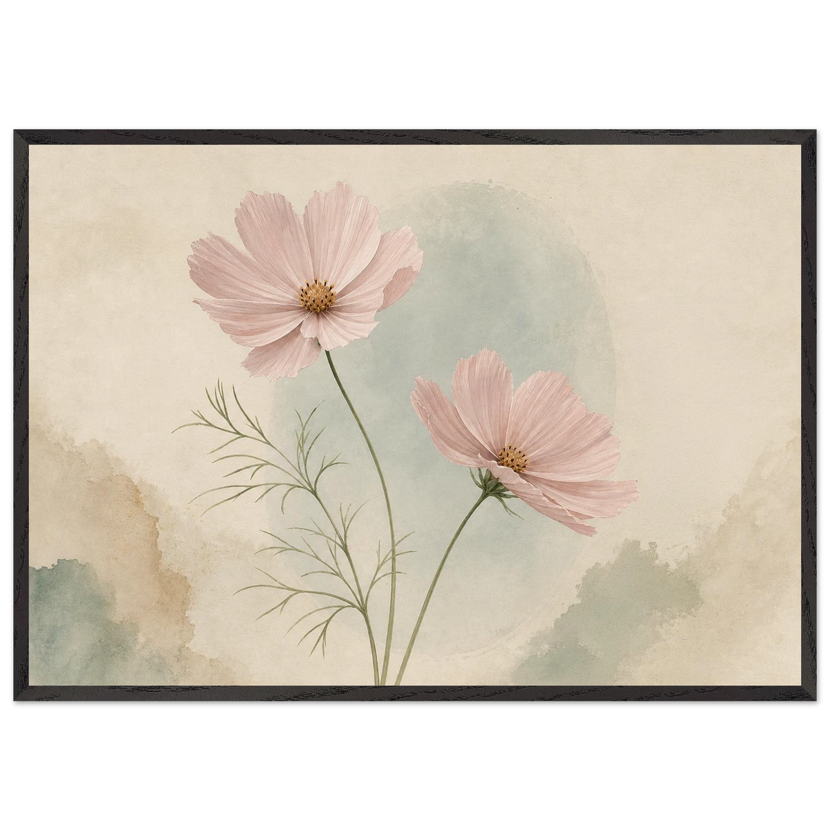 Cosmos Unison: flowers, blush and celadon. Framed fine art print by The Light Stays.