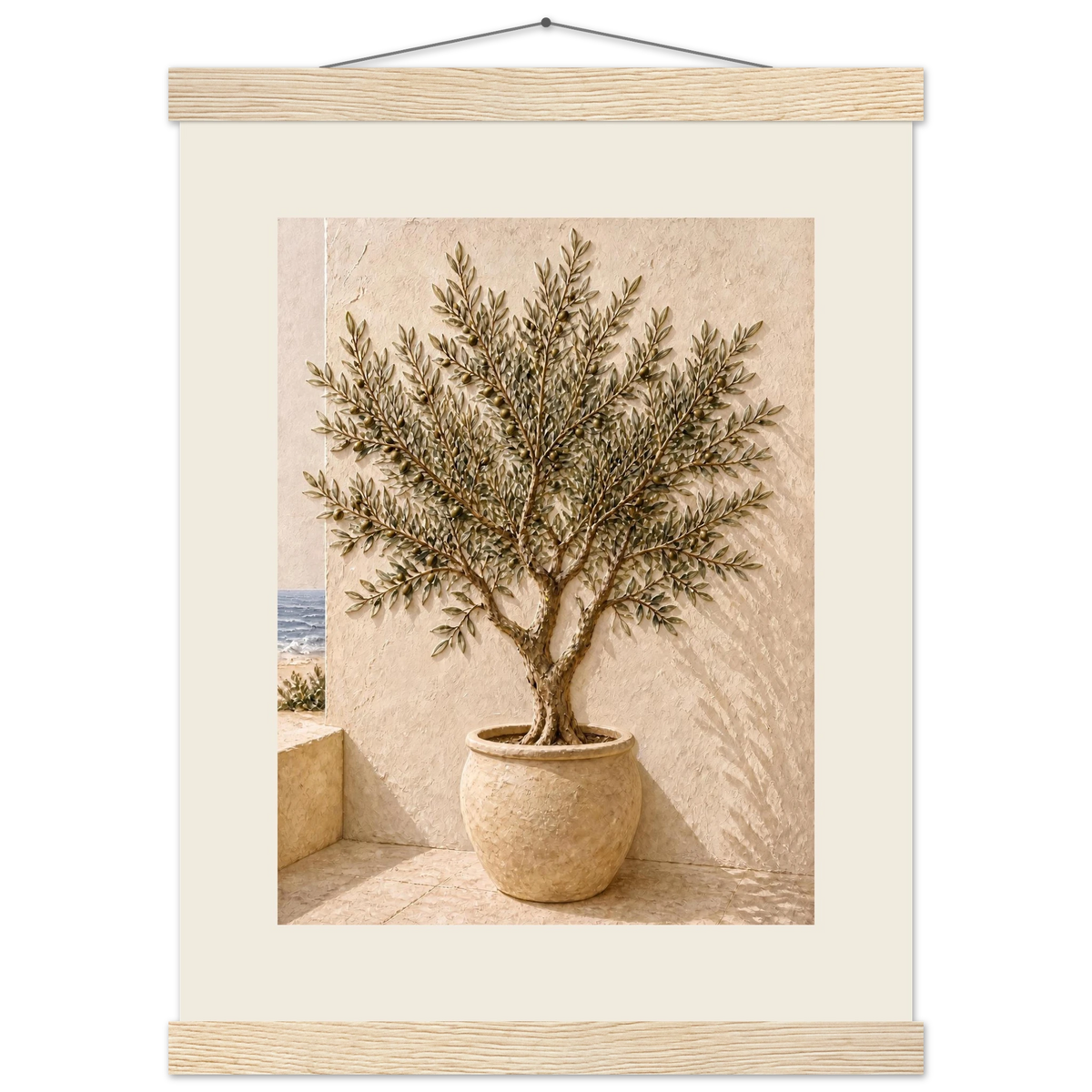 Olive Terrace: landscape and sun. Fine art poster.