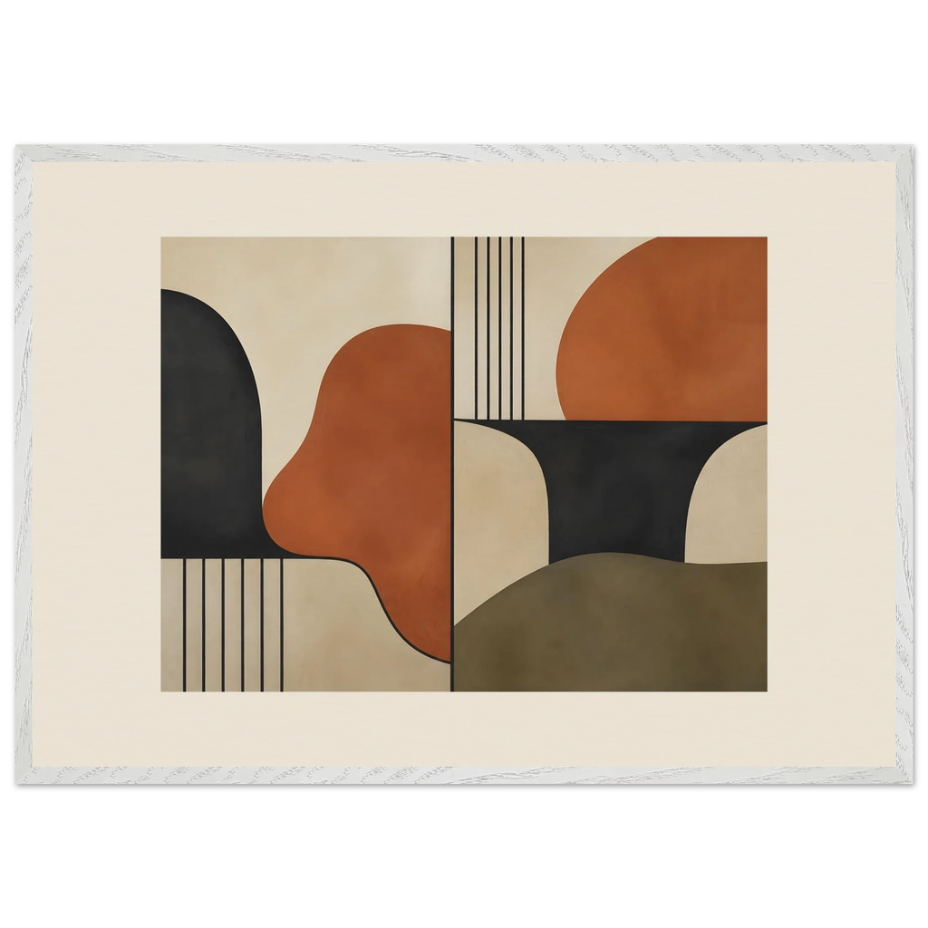 Compass and Clay: geometric abstract, clay and curves. Museum-quality framed fine art print.