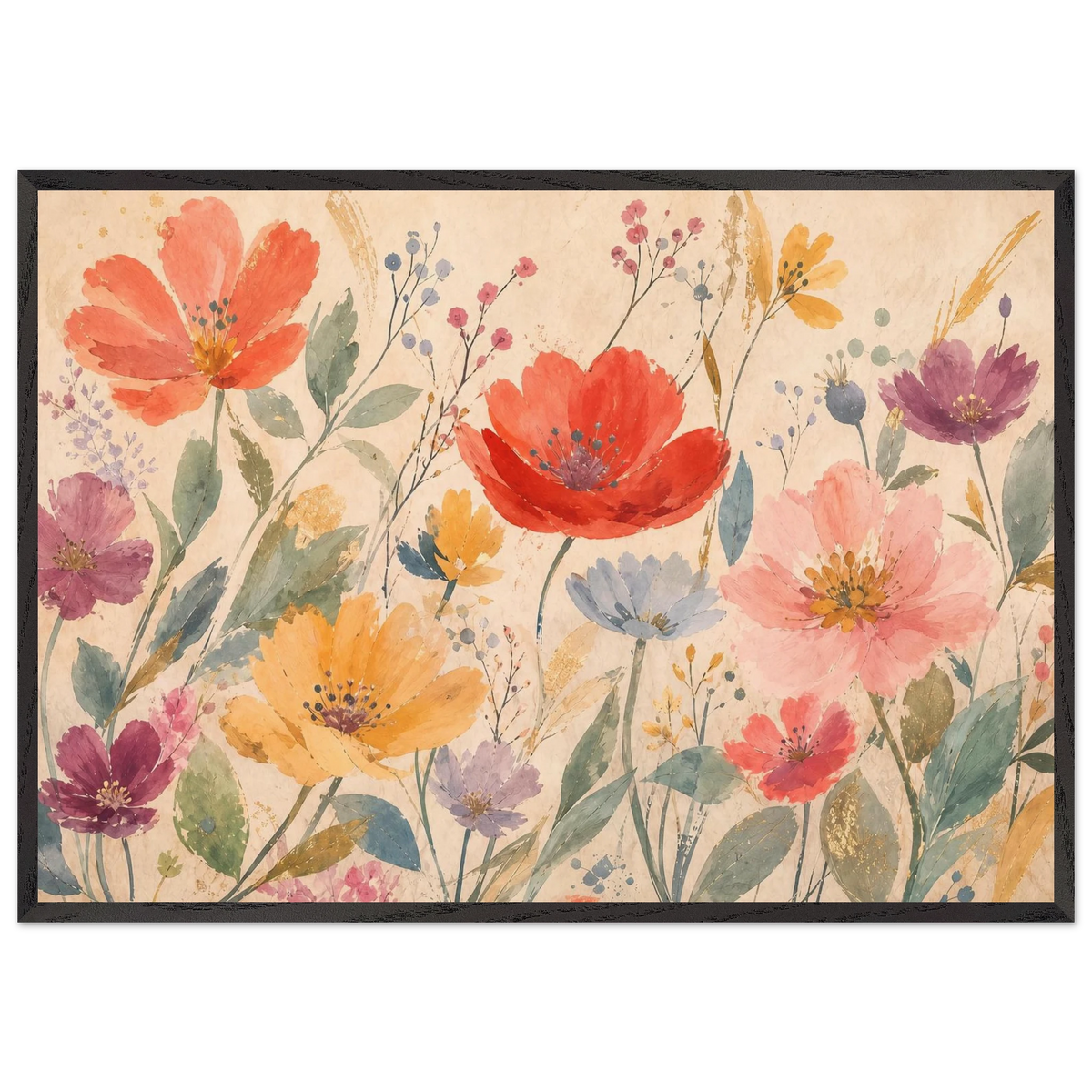 Floral Rhythm, flowers and botanical. Archival framed fine art print shown framed.